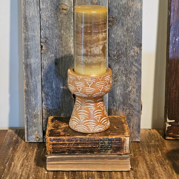 Vintage Opalhouse Bohemian Wood Pillar Candle Holders - Boho Home Decor Accents - Picture 5 of 8